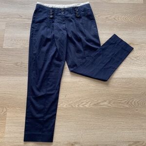 Stella McCartney Navy Cropped Pleated Tapered Pants Button Waist